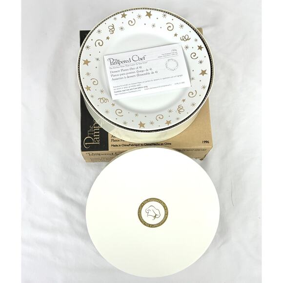 Pampered Chef 8” Dessert Plates Vintage 1996 Set of 4 w/ Box & Plate Separators - Picture 1 of 4